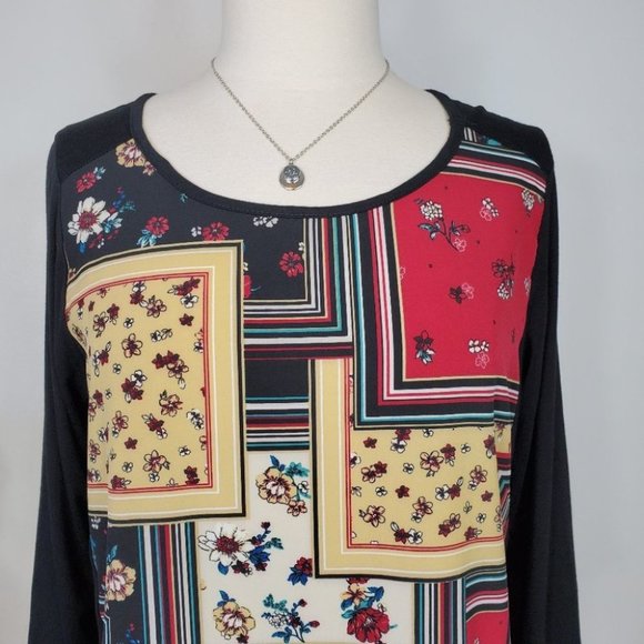 Ava James Mixed Media Black Patchwork Look 3/4 Sleeve Top NEW NWT Size M - Picture 3 of 6